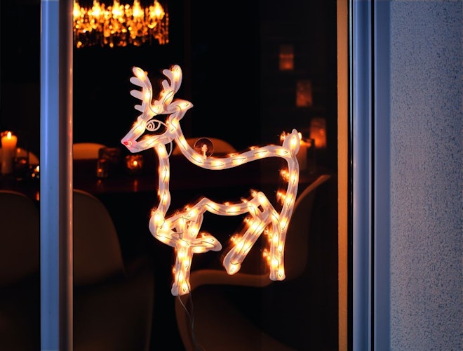 Konstsmide Weihnachtsbeleuchtung  LED Fenstersilhouette Rentier 50 warmweiße Dioden