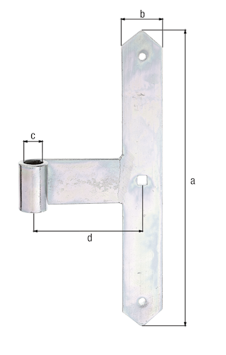 Alberts® Tor-Mittelband, Abschluss spitz, galvanisch verzinkt dickschichtpassiviert HxB 300x40 mm,Rolle ⌀16 mm 312909