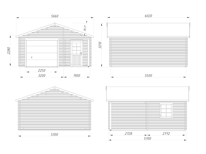 Palmako Garage Roger 21,9+5,2 m² - 44 mm - mit Sektionaltor