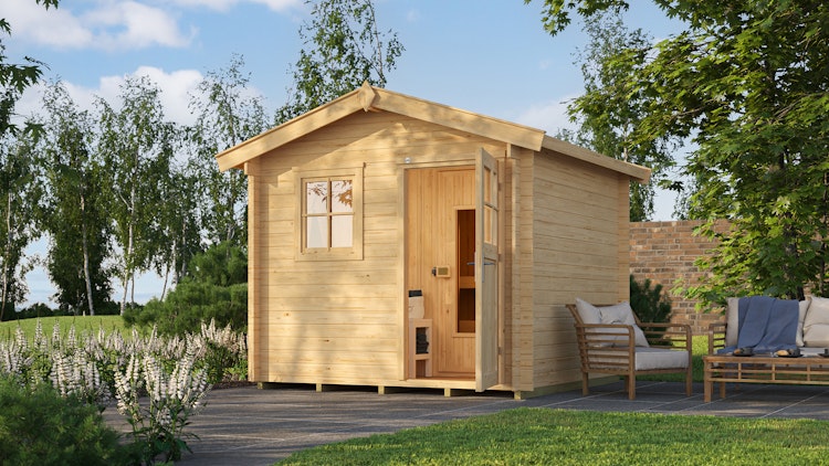 Weka Blockbohlen Saunahaus Mikkeli inkl. Elementsauna 28/68 mm