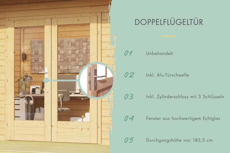 Karibu Premium Gartenhaus Radeburg 2 - 40 mm (Homeoffice-Gartenhaus)