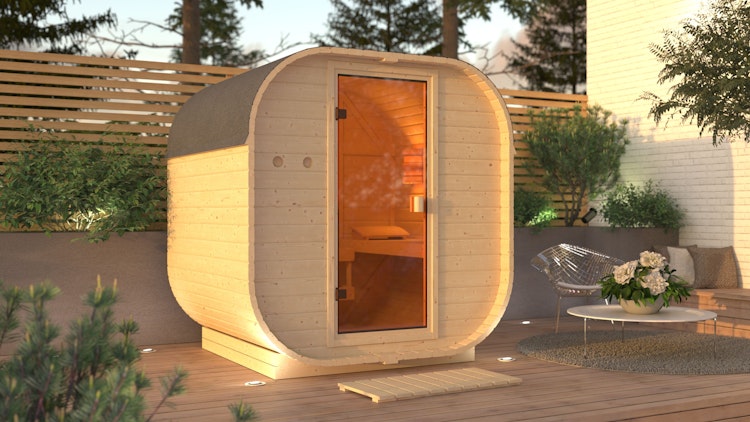 Karibu Saunahaus Fasssauna Quadro 1 - 38 mm inkl. gratis Sauna-Zubehörset im Wert von 234,94 €