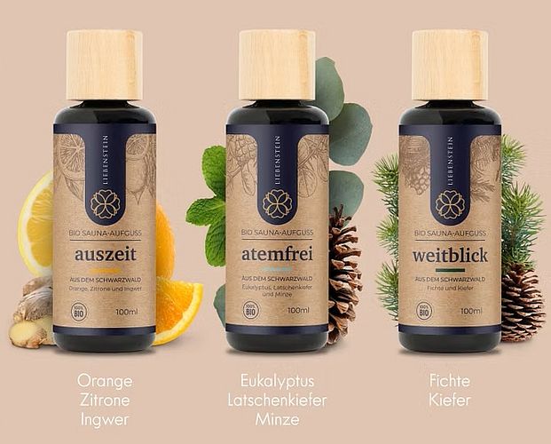 Liebenstein 7-teiliges Premium-Komplettset – Lärchenholz Saunaeimer mit Kelle, 3 x Sauna-Aufguss, Sanduhr & Hygro-/Thermometer