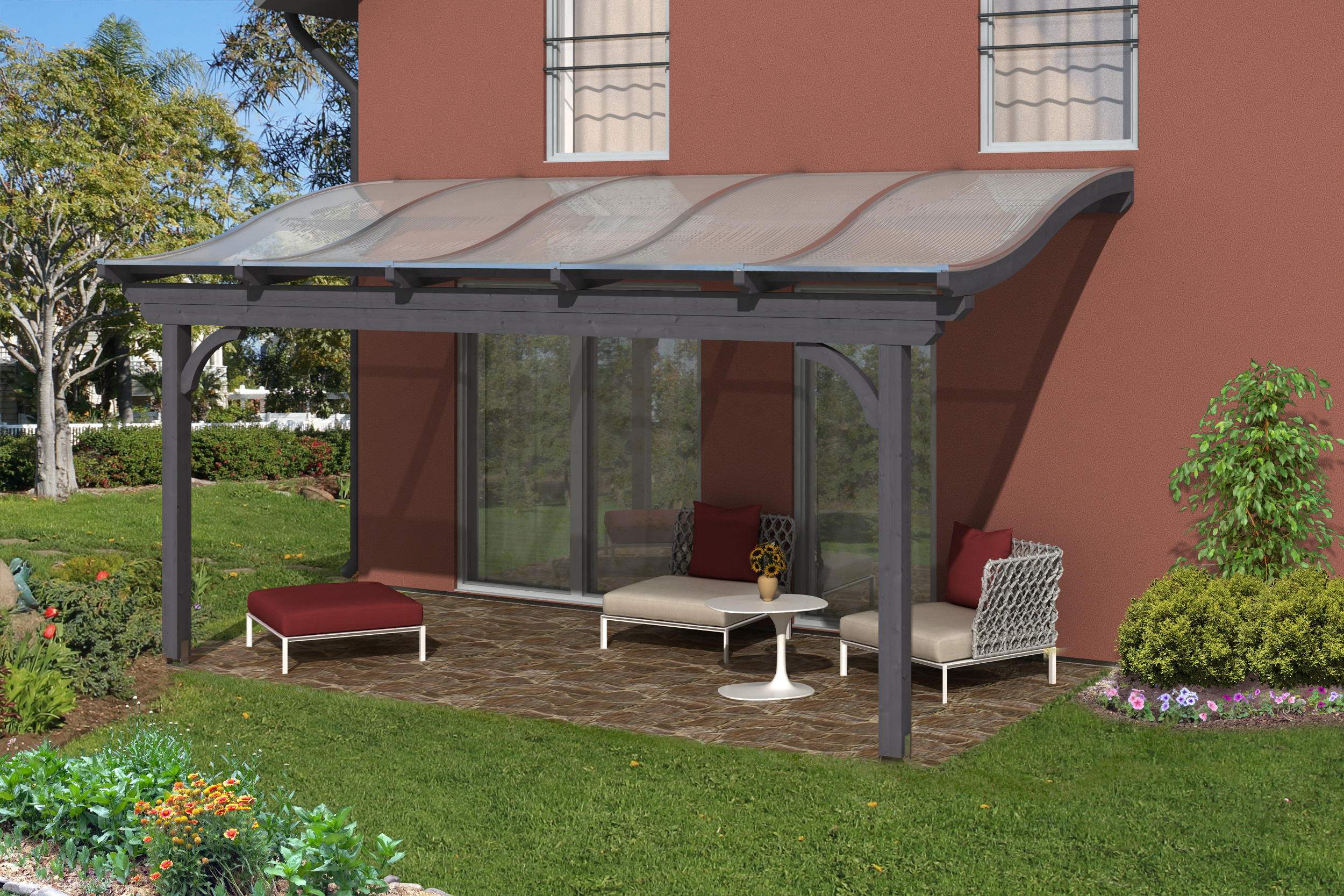 Skan Holz Terrassenüberdachung Verona o. Mittelpfosten Breite 541 cm-541 x 339 cm - Gr. 3-schiefergrau