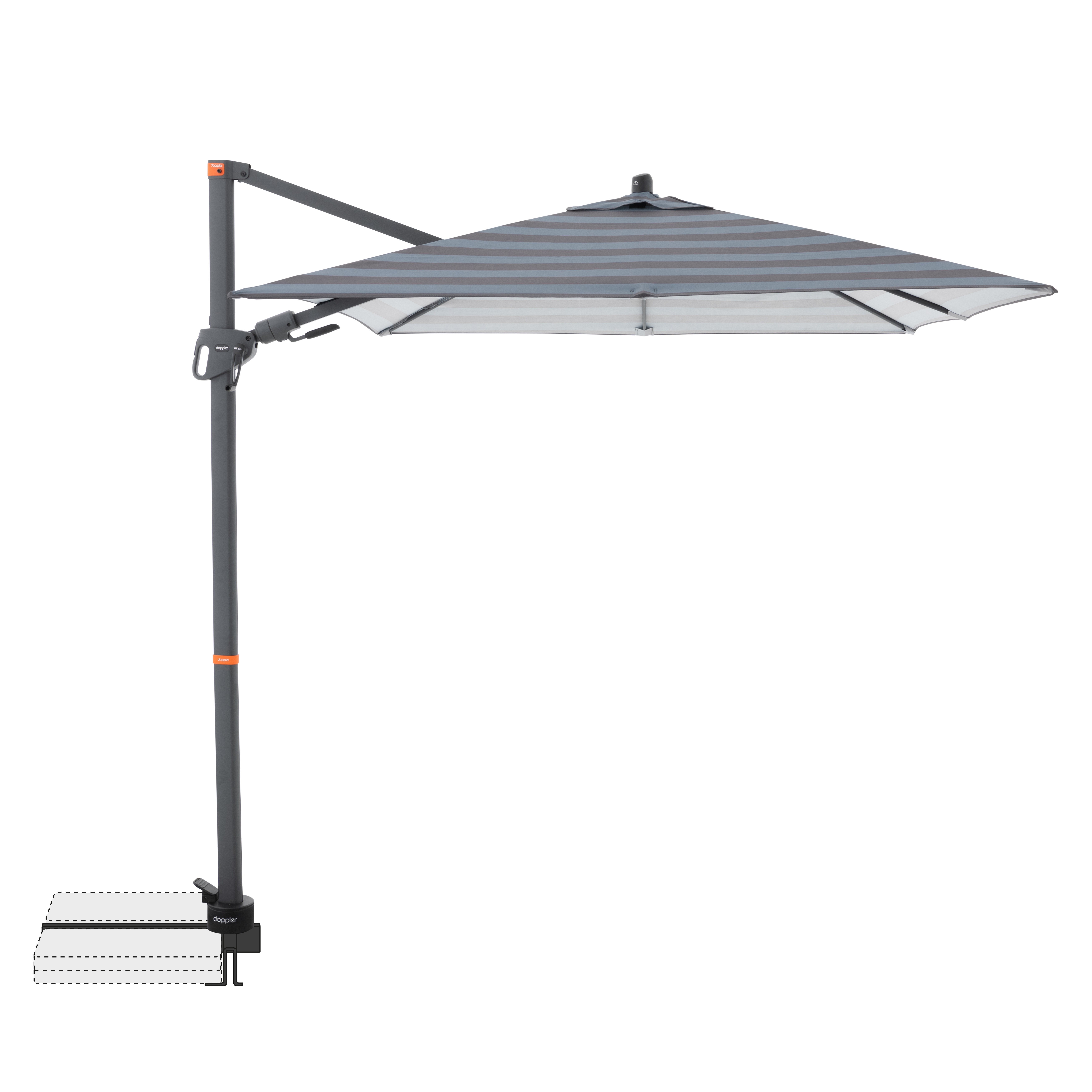 doppler Pendelschirm myZONE 210 x 210, Aluminium Anthrazit / 100 % Polyester 180 g/m² Blockstreifen Anthrazit