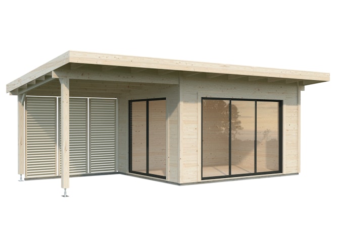 PRE:GA Gartenhaus Blauen Leimholz mit Isolierglas-Schiebetüren mit-Schleppdach 700 x 300 cm