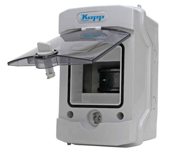 Kopp Aufputz-Feuchtraum-Verteilerkasten 1-reihig/ 4 Pole, grau/schwarz