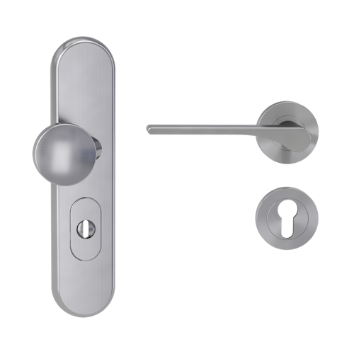 Griffwerk TITANO Kombi SB_882 ES1 (S2) -Edelstahl matt Kombi-Schutzbeschlag -Knopf/Drücker -mit Griff DESM LEAF LIGHT -SG -rund - L -ZA, 72mm -TS 38-50