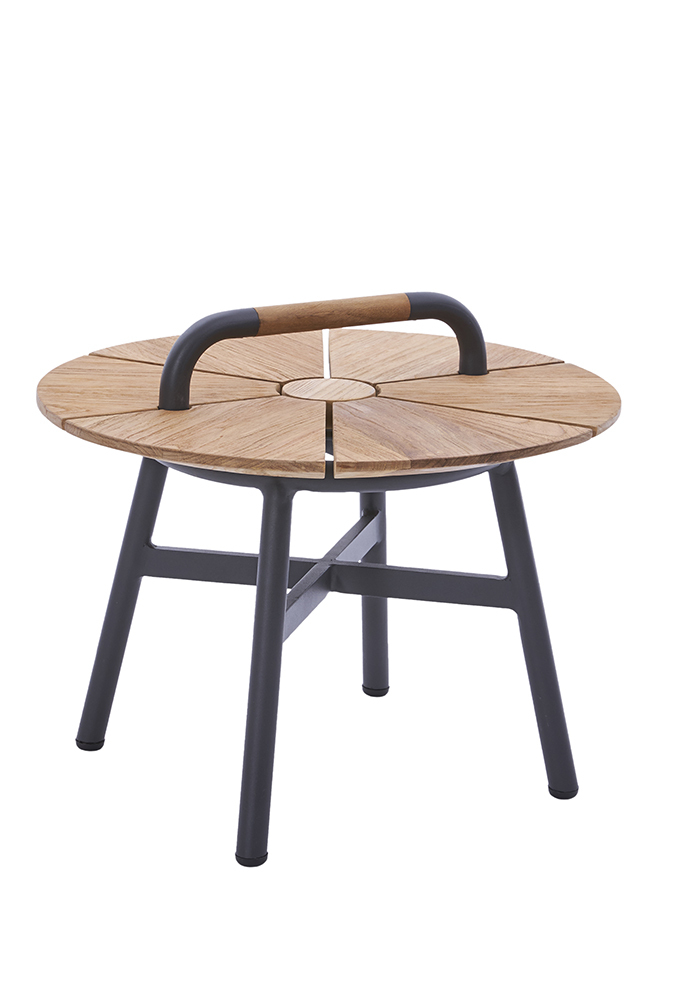 Diamond Garden Beistelltisch NORA Ø 50 cm, Aluminium Dunkelgrau / Recycled Teak