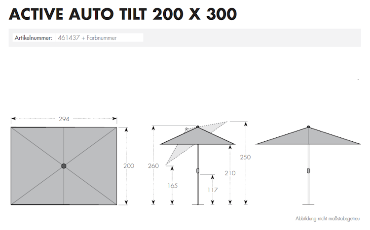 doppler Mittelmastschirm ACTIVE 300 x 200 Auto-Tilt, Aluminium Silber / Polyester 180 g/m²