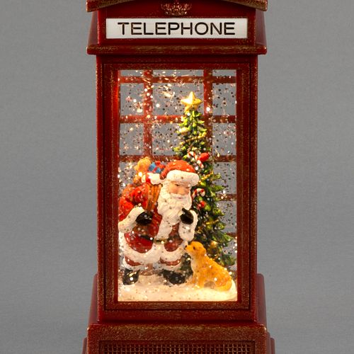 Konstsmide Weihnachtsbeleuchtung Wasserlaterne Weihnachtsmann in Telefonzelle mit Hund, rot