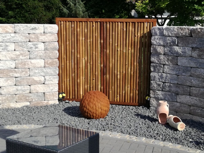 BambusBASIS Modul5 Zaunfeld mit Abschlussprofilen Cortenstahl 