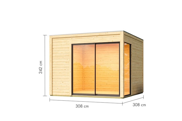 Karibu Design Gartenhaus Dice 1 mit Aluminium Schiebetür - 38 mm (Homeoffice-Gartenhaus)
