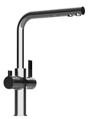 NIEDERDRUCK 3 Wege Wasserhahn Küchenarmatur, FC, mit 360° schwenkbarem L-Auslauf, Verchromt