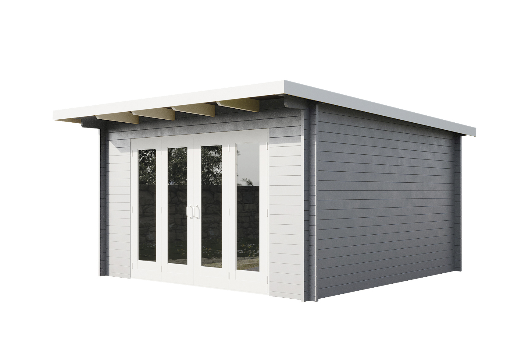 Wolff Finnhaus Gartenhaus Tammo 3838 - 40 mm hellgrau Ohne Fußboden / Fundamenthölzer