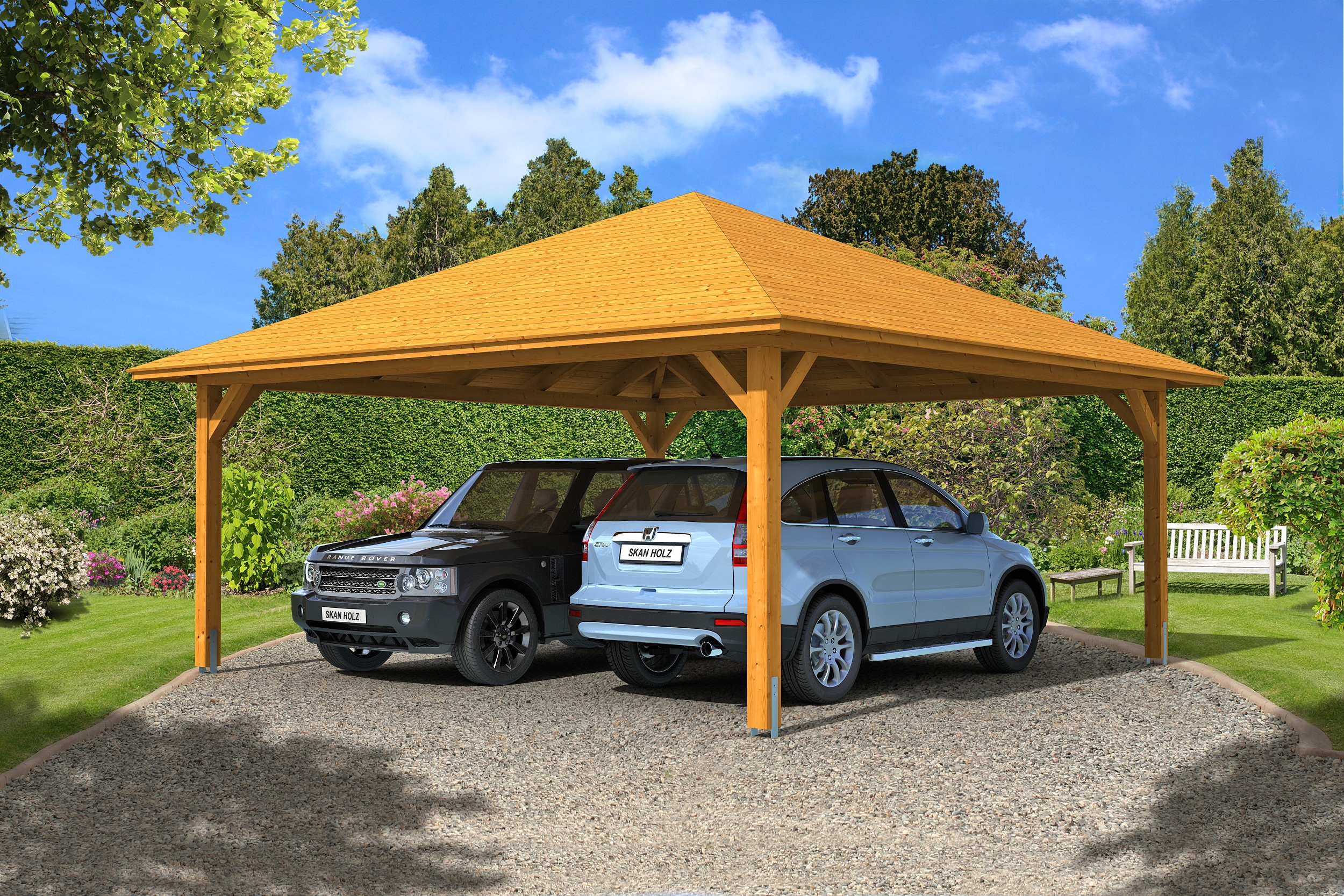 Skan Holz Carport Taunus 634 x 634 cm-eiche hell Holzcarport