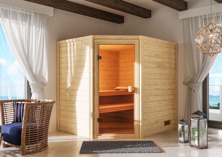 Karibu Woodfeeling Sauna Elea - 38 mm Massivholz Aktionssauna inkl. gratis Sauna-Zubehörset im Wert von 234,94 €