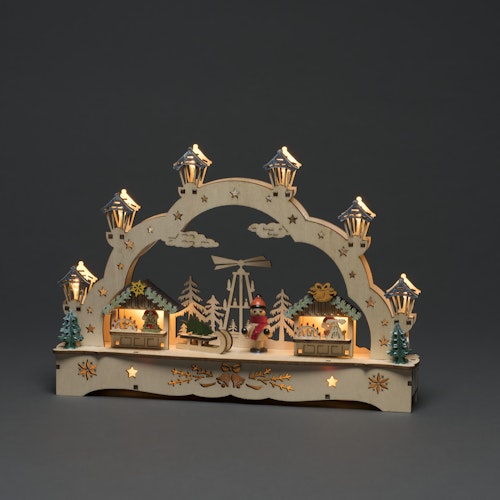 Konstsmide Weihnachtsbeleuchtung  Holzsilhouette 2 Häuser und Junge