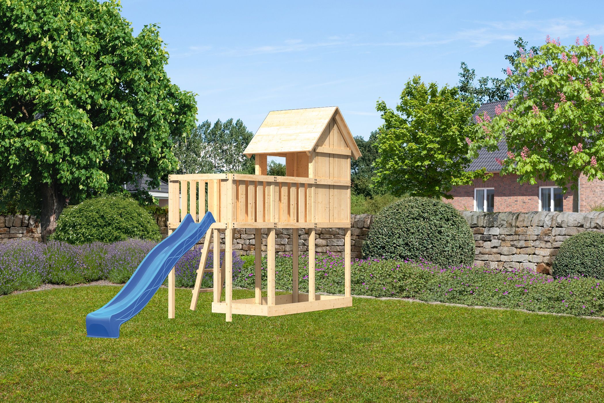 Akubi Stelzenhaus Frieda mit Wellenrutsche und Anbauplattform