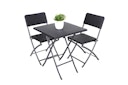 Vorschaubild Garden Pleasure Balkonmöbel Set VENTANA, Klapptisch 62 x 62 cm + 2 Klappstühle, Stahl Dunkelgrau / Kunststoff Schwarz