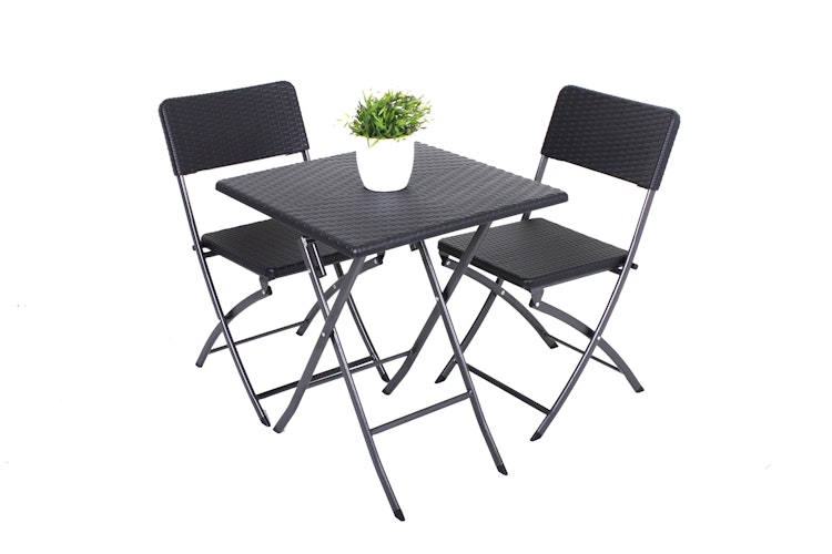 Garden Pleasure Balkonmöbel Set VENTANA, Klapptisch 62 x 62 cm + 2 Klappstühle, Stahl Dunkelgrau / Kunststoff Schwarz