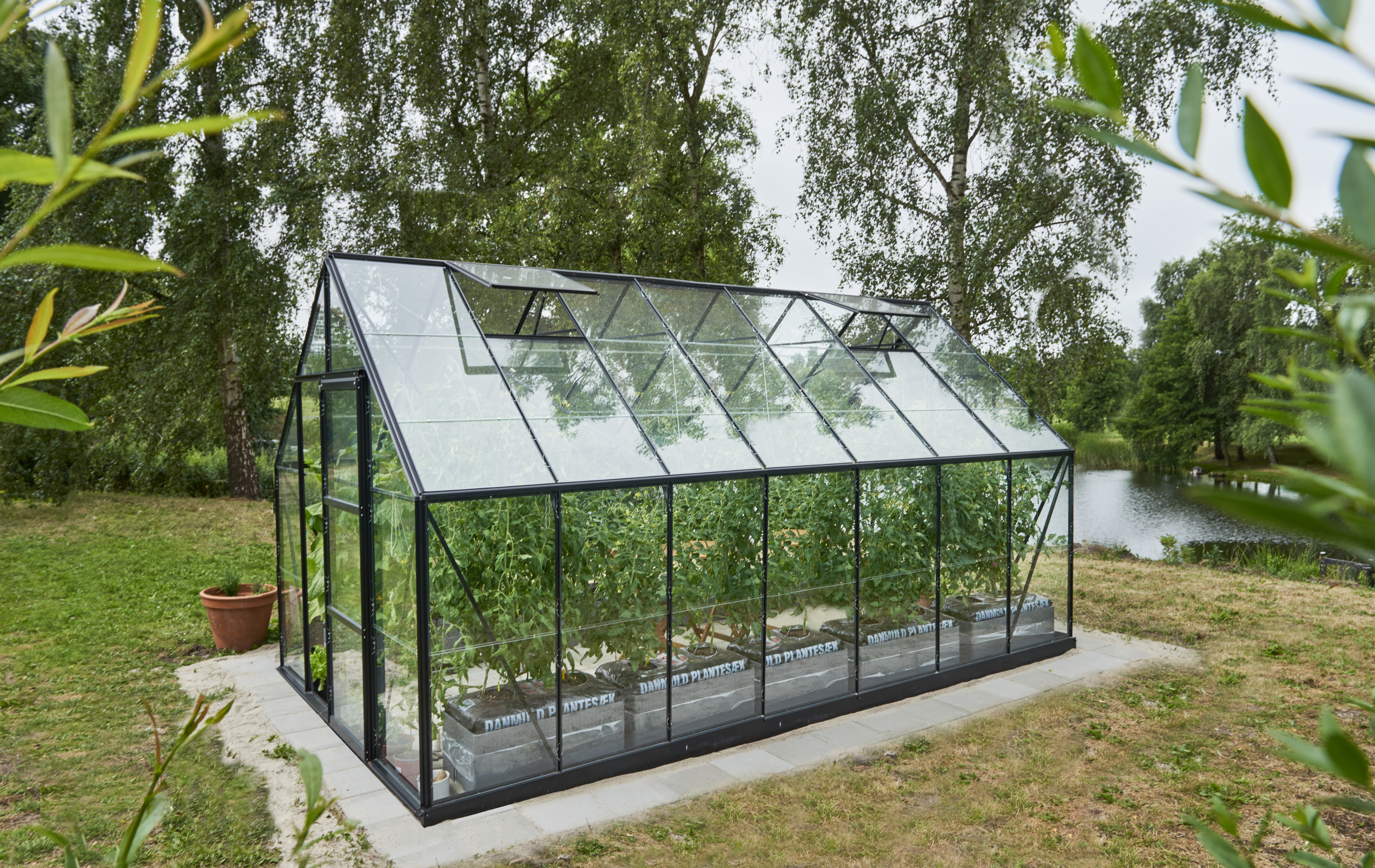 Halls Gewächshaus Universal - 11,5 m² 4,46 x 2,57 m - 11,5 m² Einzeltür 3 mm Sicherheitsglas Schwarz