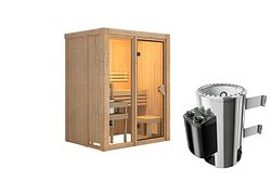 Karibu Sauna Avari 1 Superior mit Fronteinstieg 68 mm - 230 Volt Plug & Play Ohne Dachkranz 3,6 kW Plug&Play Ofen mit integrierter Steuerung inkl. gratis Zubehörpaket im Wert von 126,96€