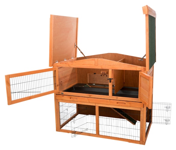 Kleintierstall mit Freilaufgehege, 124 × 102 × 78 cm, braun