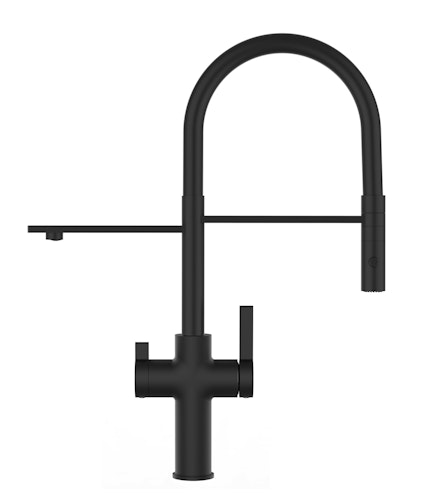 NIEDERDRUCK 3 Wege Wasserhahn Küchenarmatur, FC, mit 360° schwenkbarem Auslauf, abnehmbare 2 strahl Handbrause, Schwarz Matt / Schwarz