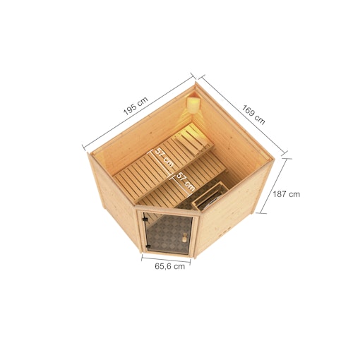 Karibu Woodfeeling Sauna Elea - 38 mm Massivholz Aktionssauna inkl. gratis Sauna-Zubehörset im Wert von 234,94 €