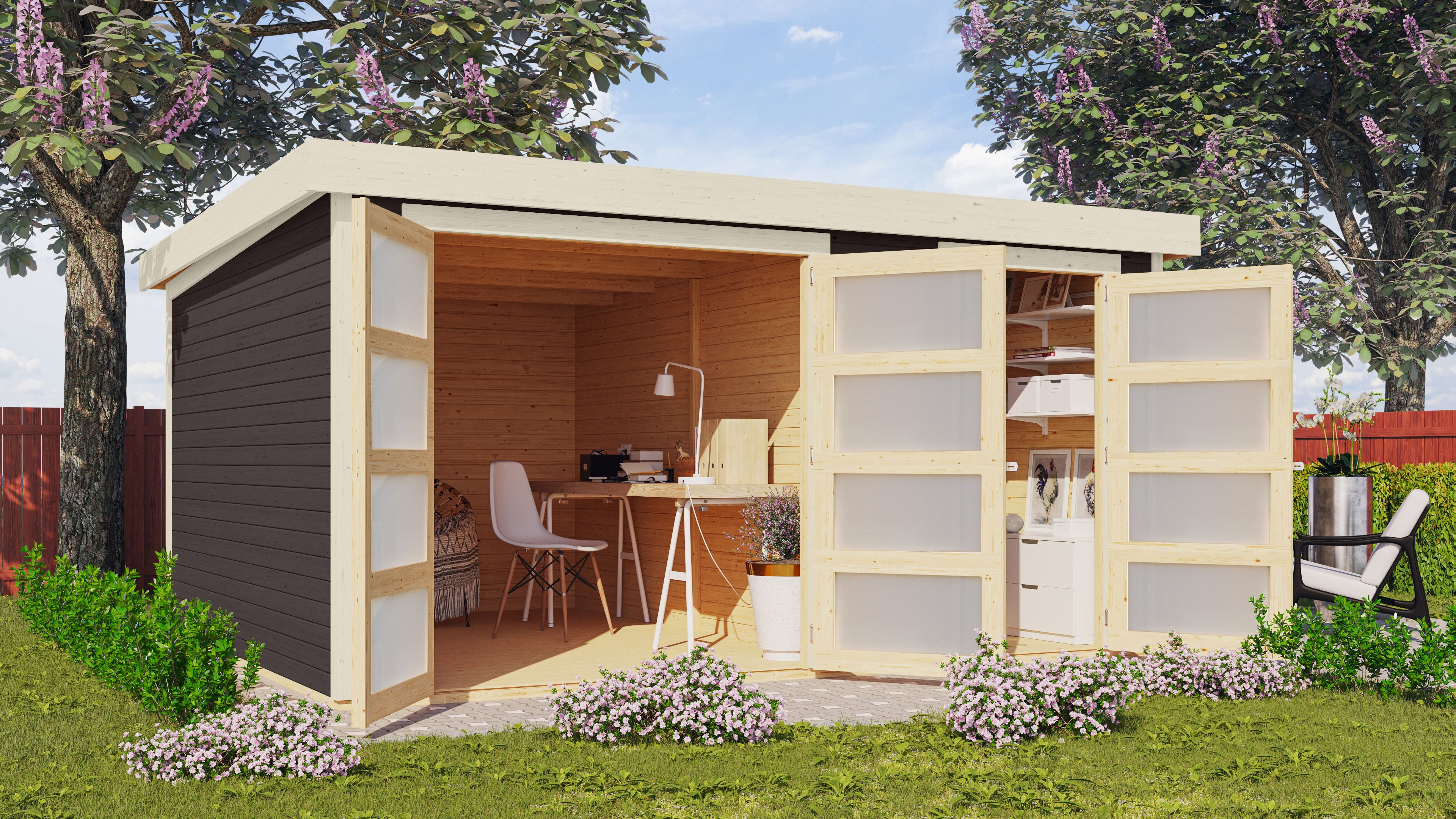 Karibu Gartenhaus Mühlentrup 3 Zweiraumhaus - 19 mm inkl. gratis LED-Strahler/Solarpaneel