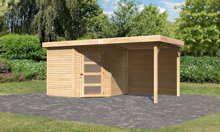 Karibu Woodfeeling Gartenhaus Schwandorf 3/5 inkl. 240 cm Schleppdach mit Rückwand - 19 mm