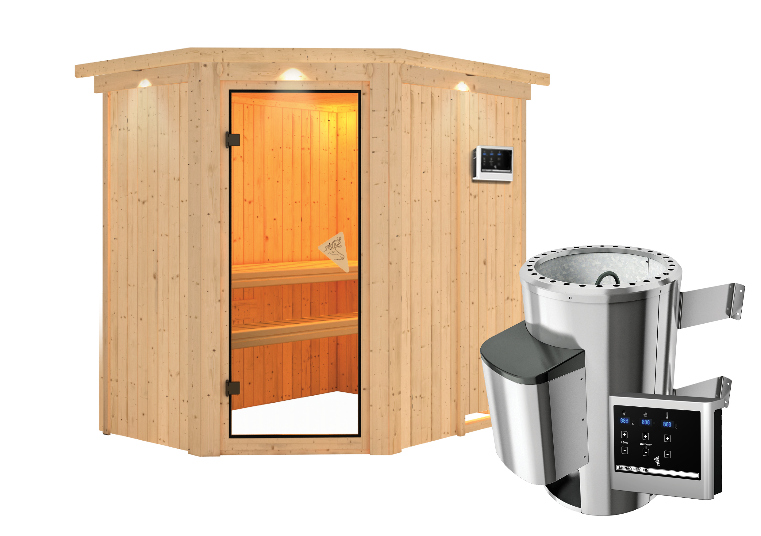 Karibu Sauna Saja-3,6kW 230V Ofen-Steuerg.-Inkl.Dachkranz