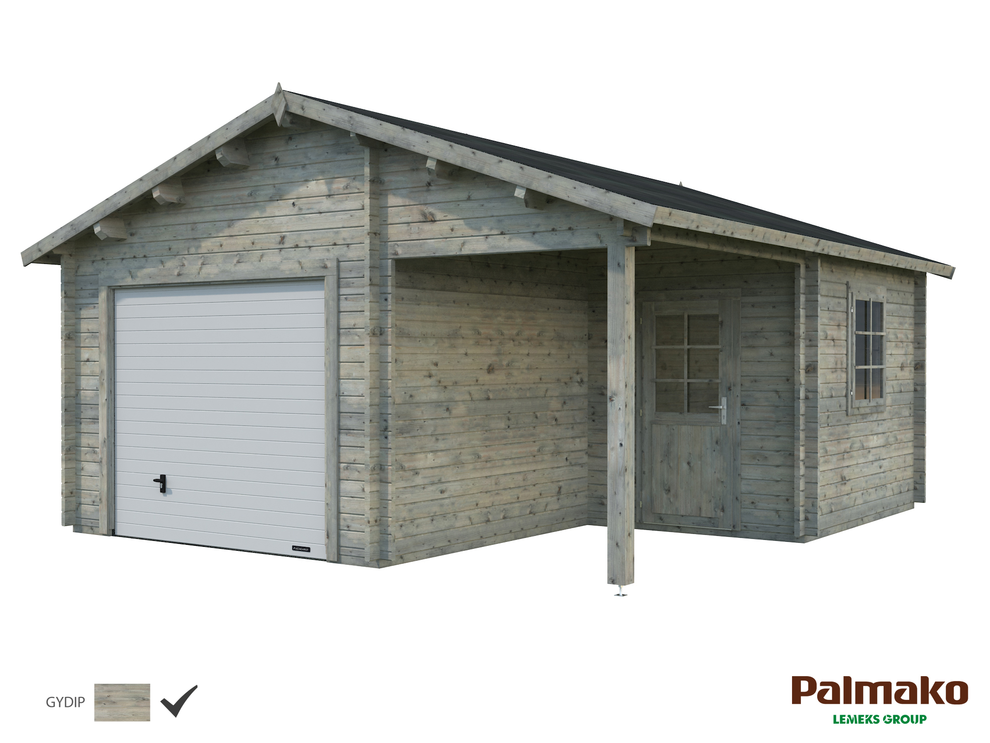 Thumbnail - Palmako Garage Roger 21,9+5,2 m² - 44 mm - mit Sektionaltor Grau tauchimprägniert