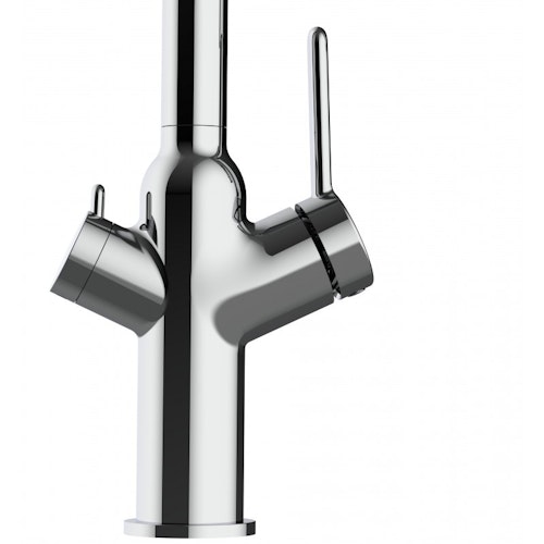 3 Wege Wasserhahn Küchenarmatur, BOD, mit 360° schwenkbarem Auslauf, abnehmbare 2 strahl Handbrause, Verchromt / Grau