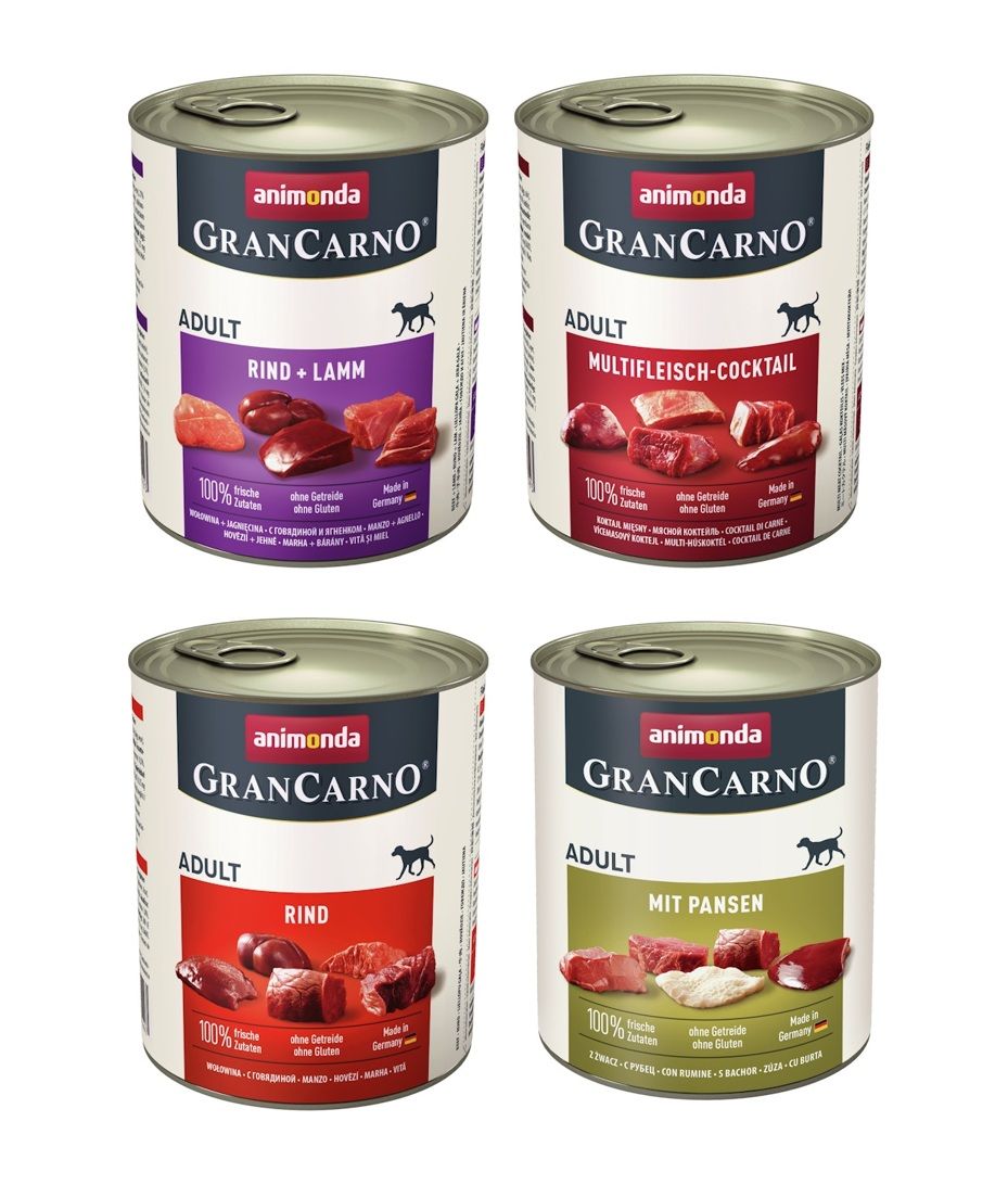 animonda Gran Carno Adult 24 x 800g Mixpaket (Rind&Lamm,Multifleisch,Rind,Pansen) Hundenassfutter