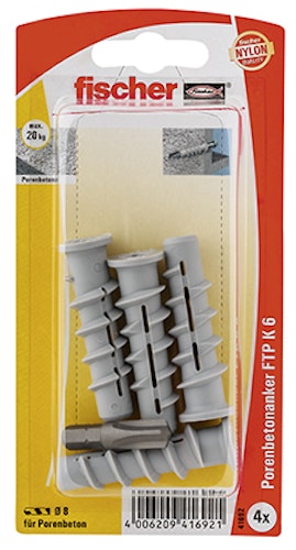 FISCHER Gasbetondübel FTP K 6K (4 Stück) mit Bit