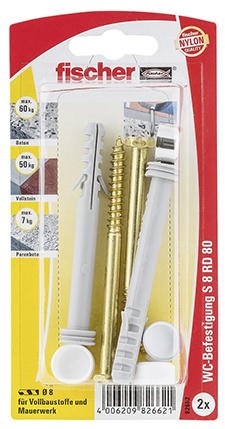 FISCHER WC-Befestigung S 8 RD 80 CR K (2 Stück)