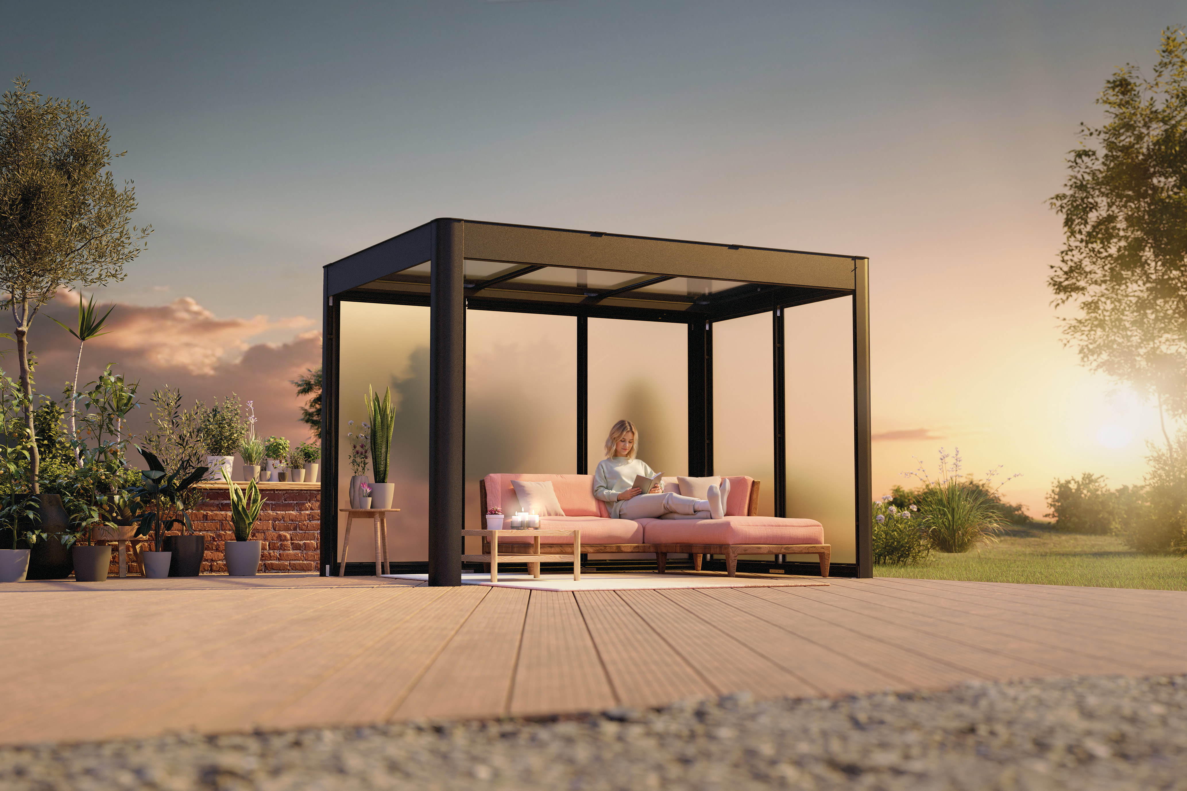 SunElements Terrassenüberdachung SunCover Deluxe - 5 mm ESG  (satiniert)