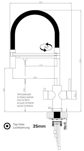 5 Wege Wasserhahn Küchenarmatur, Edelstahl Massiv mit 360° schwenkbarem Auslauf, abnehmbare 2 strahl Handbrause, Hochglanz / Grau