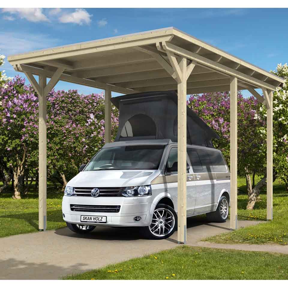 Skan Holz Caravan-Carport Emsland 404x604 cm mit erhöhter Einfahrt-imprägniert (farblich unbehandelt) Holzcarport