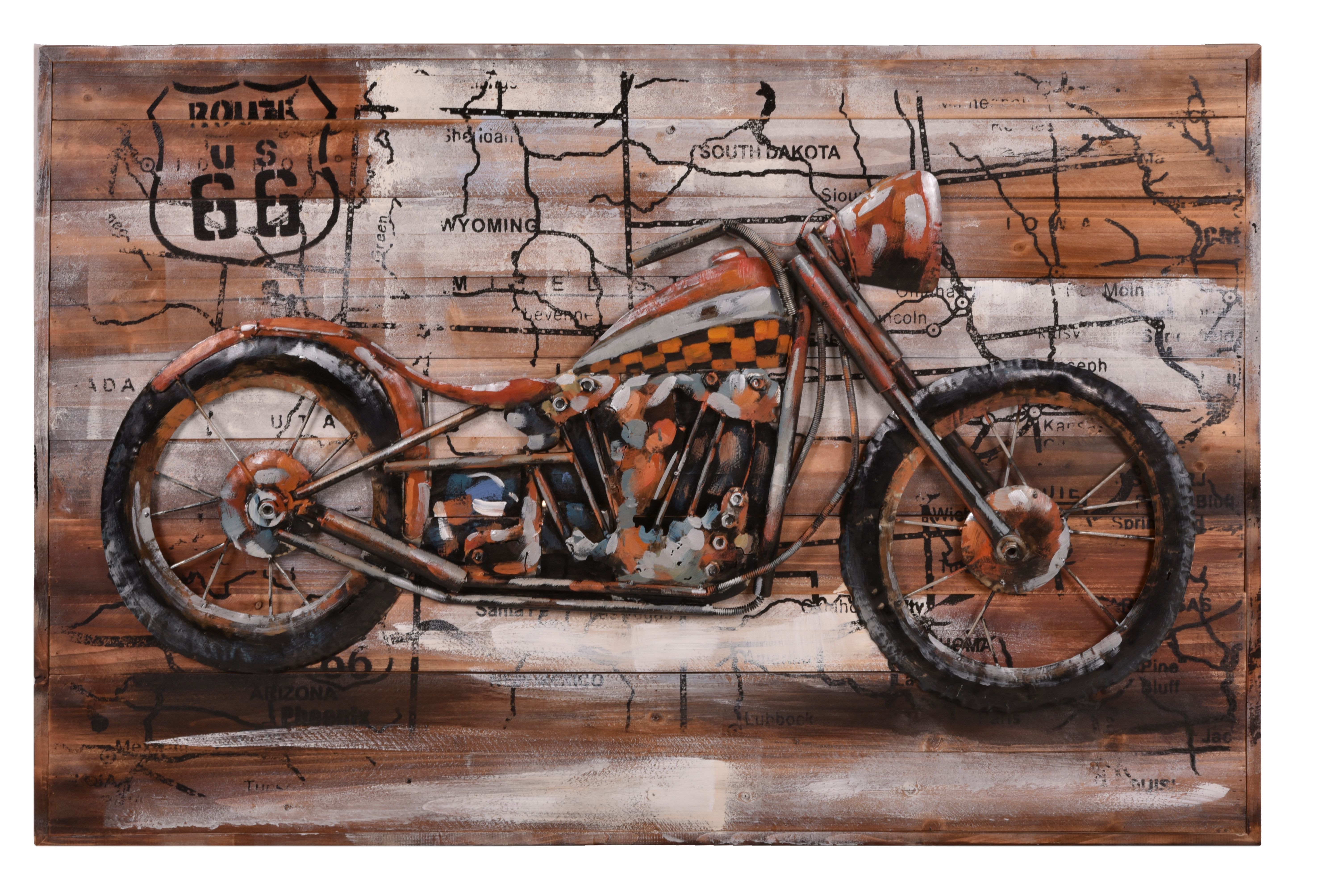 3D Metallbild Motorrad 120 x 80 cm, Holz / Stahlblech
