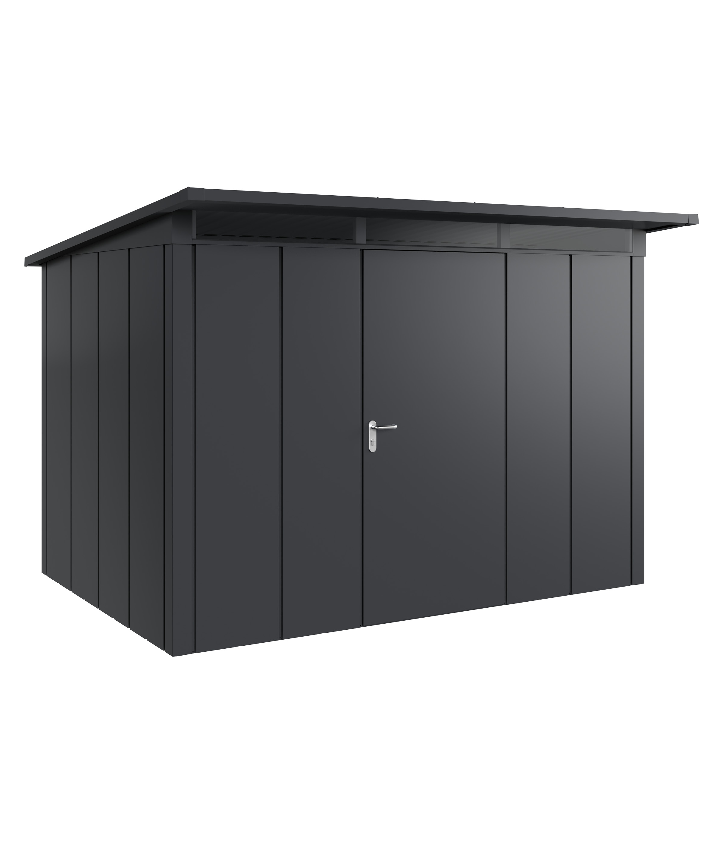 Hörmann Metall-Gerätehaus Juno JPD mit Pultdach B 310 x T 214 cm (JPD 12) Motiv Design (mit breiten Lamellen) Einzeltür ...