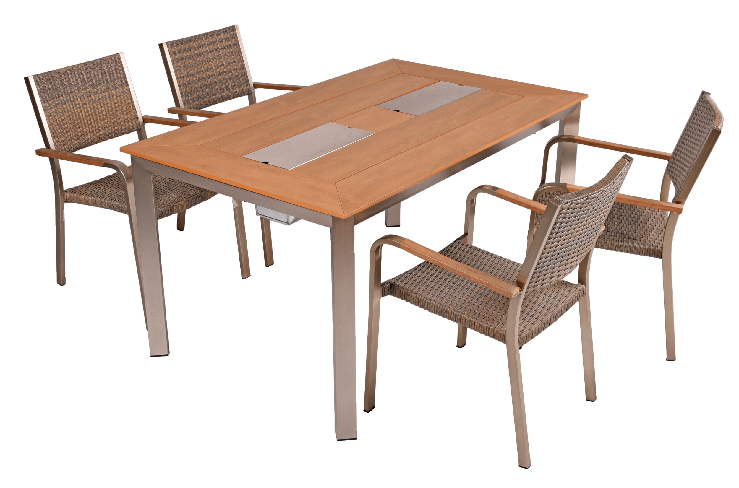 Thumbnail - Garden Pleasure Gartenmöbel Set FLORENCE 06, Tisch 150 x 90 + 4 Stapelsessel, Aluminium / Nonwood / Polyrattan