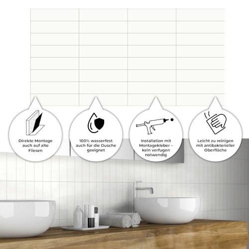 Revét Vinyl Wandfliese Butcherblock Weiß Hochglanz 120 x 60 cm