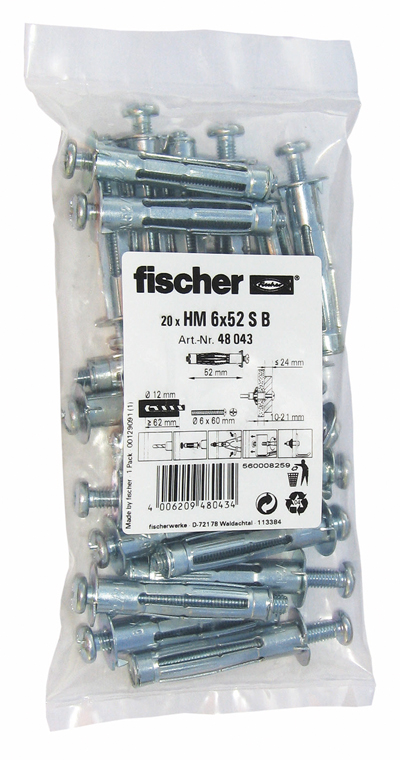 FISCHER Hohlraum-Metalldübel HM 6x52 S B (20 St.)
