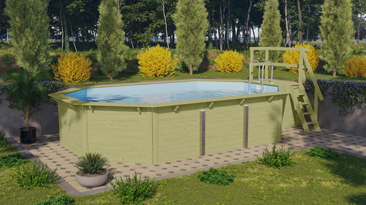 Karibu Pool Modell X4 610 x 400 cm mit Terrasse - kesseldruckimprägniert mit Metallecken
