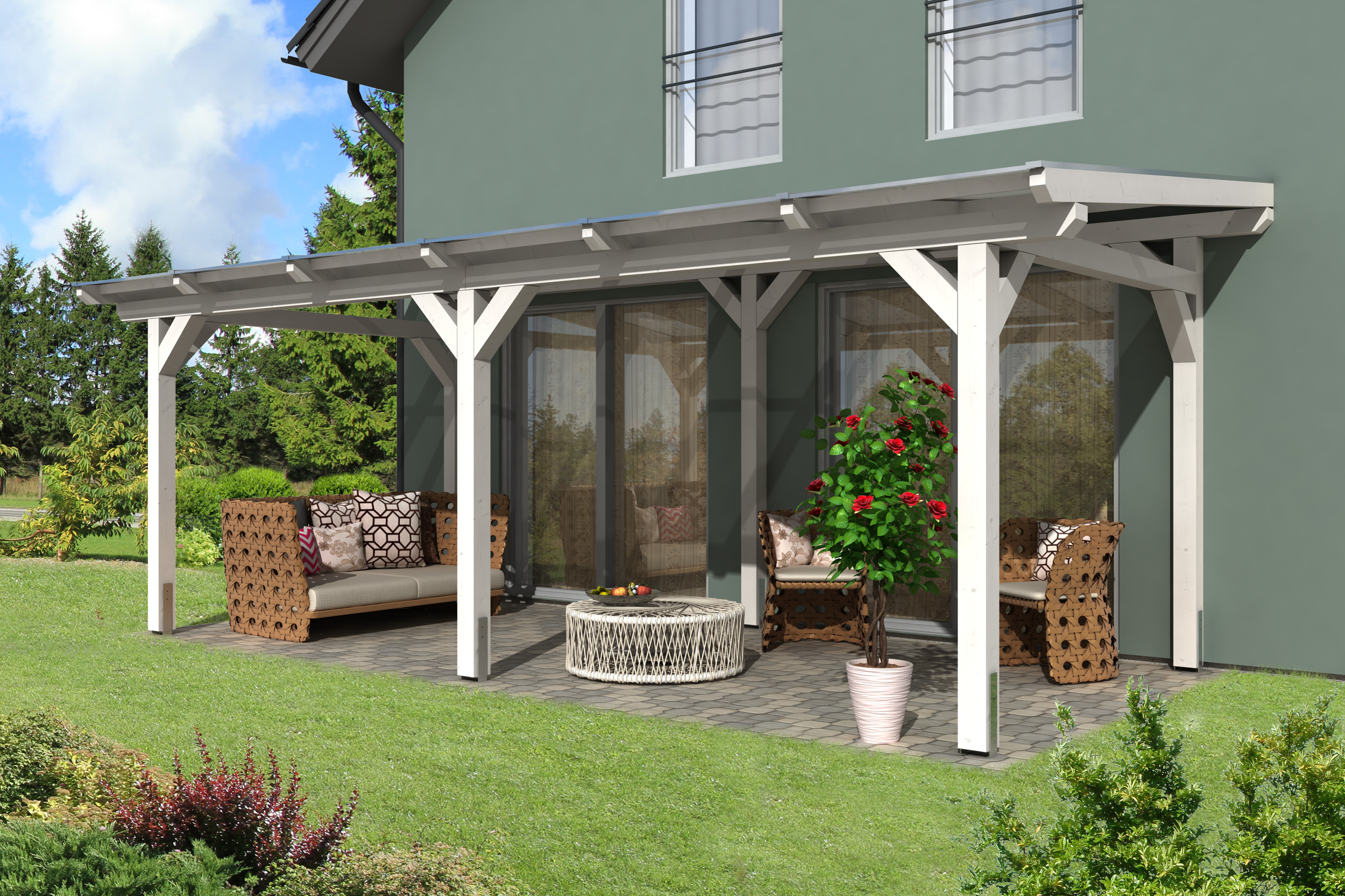 Skan Holz freistehende Terrassenüberdachung Siena 648x250cm weiß