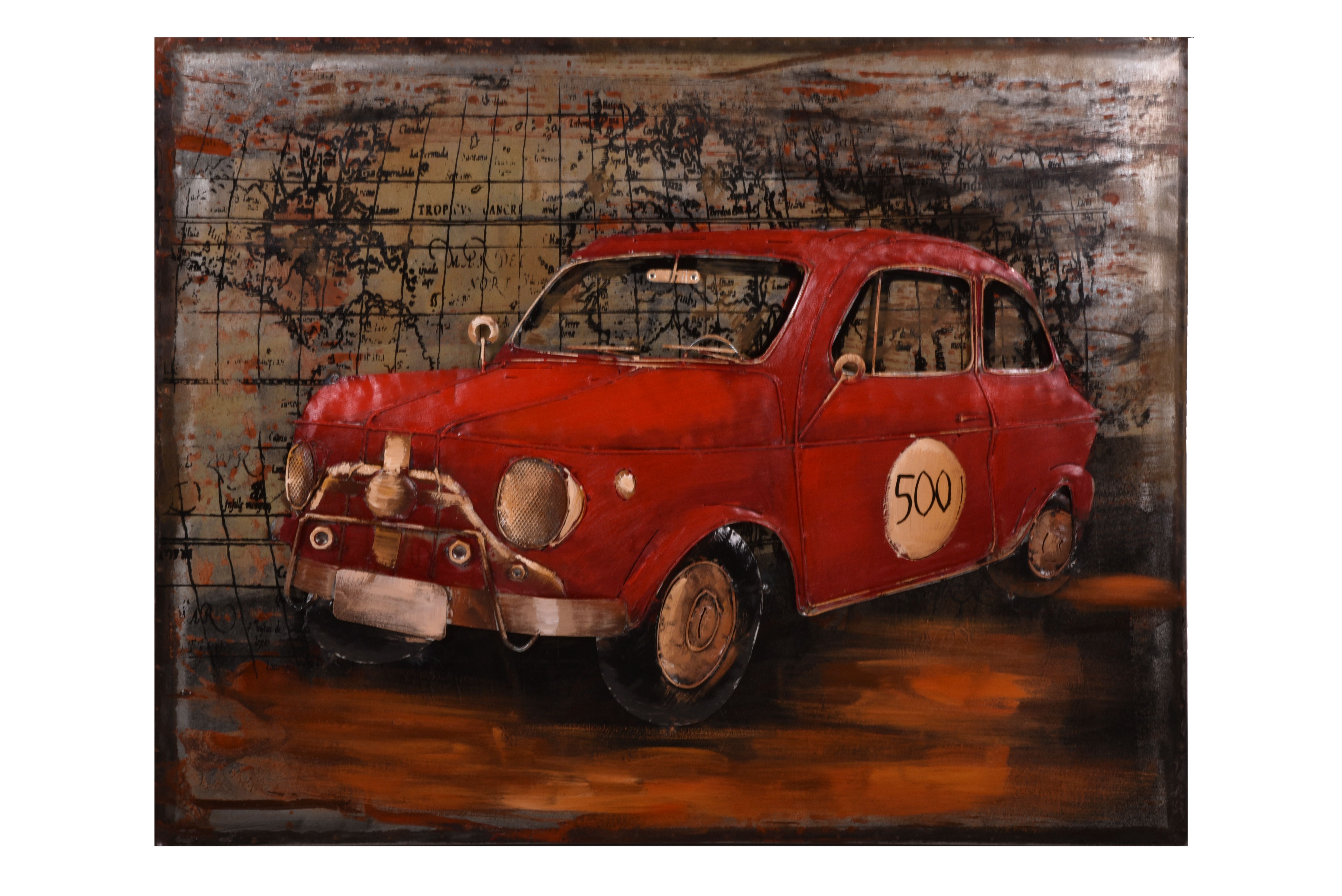 3D Metallbild rotes Auto 100 x 80 cm, Stahlblech