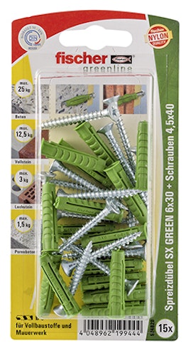 FISCHER Spreizdübel SX 6x30 S GREEN K (15 Stück)